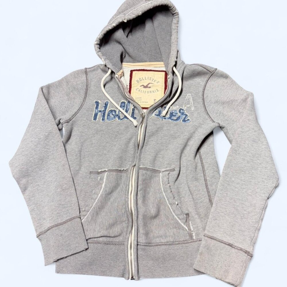 classic hollister zip up with distressed finish